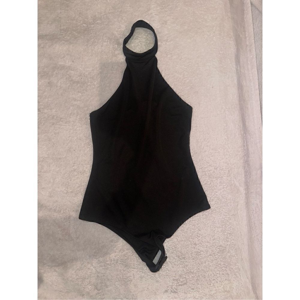 Women’s size S black bodysuit halter tank open back